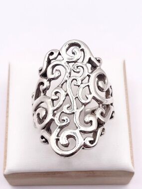 Size 7.5 Vintage Sterling Silver Filigree Openwork Statement Ring
